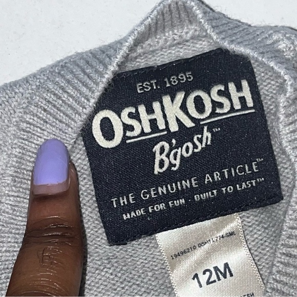 Oshkosh B’gosh Unisex Baby Gray Sweater SZ: 12 M Monster Truck & Xmas Tree (VG) - Picture 4 of 5